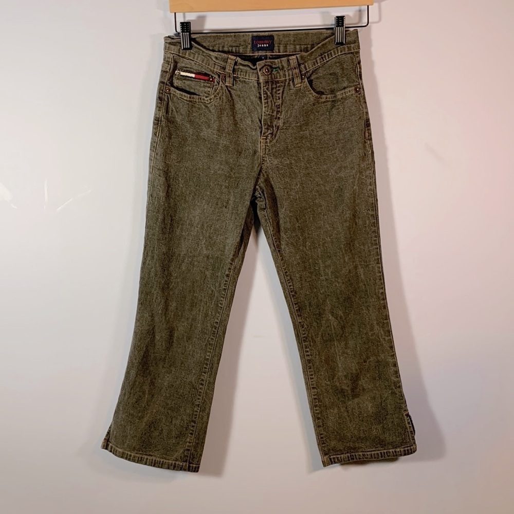 Tommy Jeans Size 7 faded black cropped Capri Y2K vintage hilfiger logo low rise